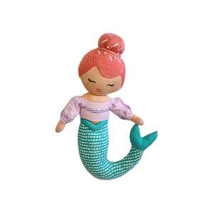 Knitted Mermaid Stuffed Pillow Toy Doll by Pillowfort Red Hair Mermaid Throw New